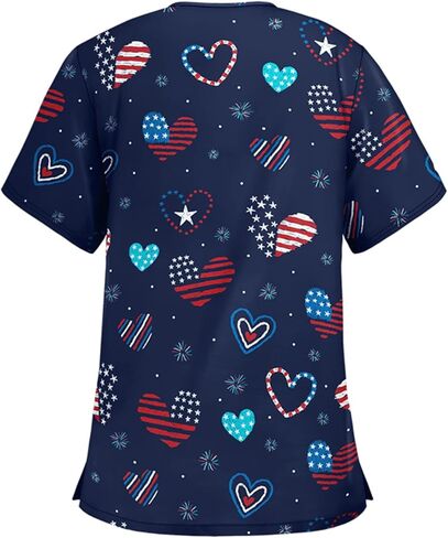 Scrub Uniforms Women Cute Cartoon Print Holiday Medical Tops Shirt Nurse Workwear in Saudi Arabia