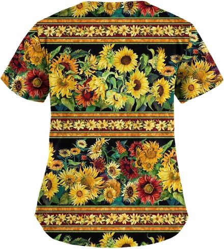 Scrub Uniforms Women Cute Cartoon Print Holiday Medical Tops Shirt Nurse Workwear in Saudi Arabia