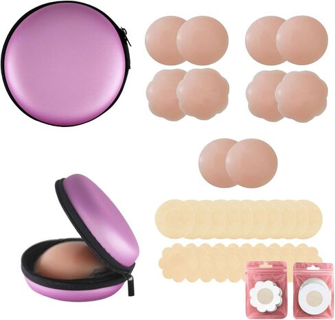 PE.WELLWOO Pasties Nipple Covers No Show,5 Pairs Silicone Nipple Covers Rusable, Adhesive, Invisible, Washable, Cakes Body Nipple Cover for Women with 10 Pairs Satin Nipple Stickers with Travel Box in Saudi Arabia