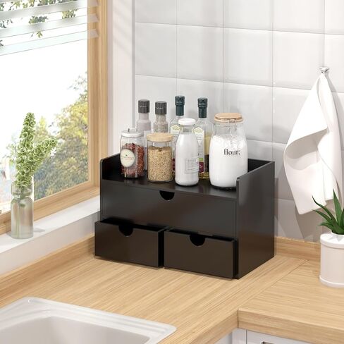 Bamboo Desk Organizer with Drawers Desktop Storage Drawers for Bills Office Supplies Kitchen Utensils Organizing Tool for Home Classroom Organization No Assembly (White) in Kuwait
