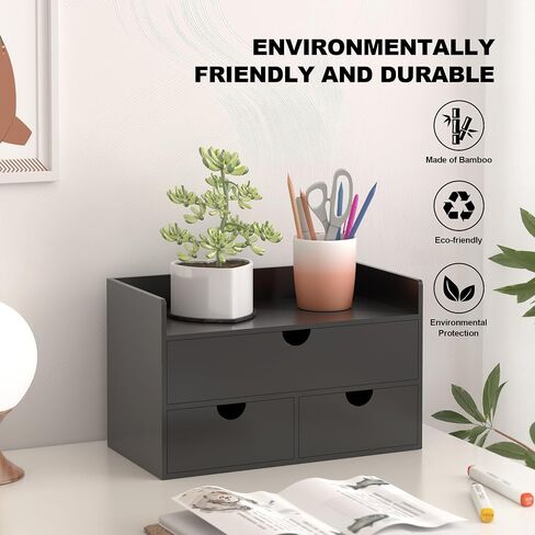 Bamboo Desk Organizer with Drawers Desktop Storage Drawers for Bills Office Supplies Kitchen Utensils Organizing Tool for Home Classroom Organization No Assembly (White) in Kuwait