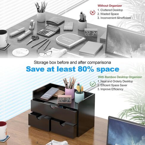 Bamboo Desk Organizer with Drawers Desktop Storage Drawers for Bills Office Supplies Kitchen Utensils Organizing Tool for Home Classroom Organization No Assembly (White) in Kuwait