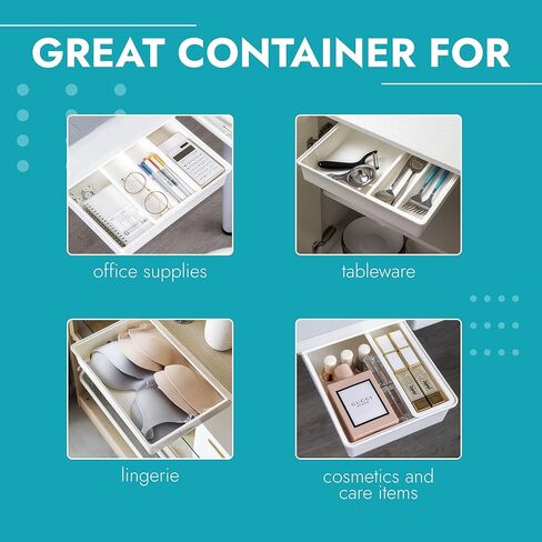 BIOPONEXT ذاتي اللصق تحت درج المكتب - 3 عبوات من أدراج التخزين تحت المكتب - درج قابل للفصل تحت منظم المكتب للمكتب والفصول الدراسية ومكتب المنزل - أدراج مخفية تحت المكتب (أبيض) in Kuwait