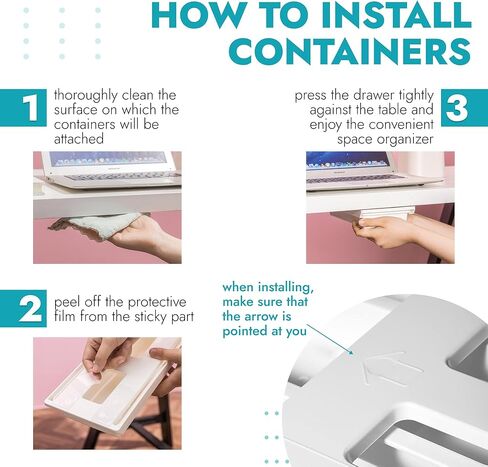 BIOPONEXT ذاتي اللصق تحت درج المكتب - 3 عبوات من أدراج التخزين تحت المكتب - درج قابل للفصل تحت منظم المكتب للمكتب والفصول الدراسية ومكتب المنزل - أدراج مخفية تحت المكتب (أبيض) in Kuwait