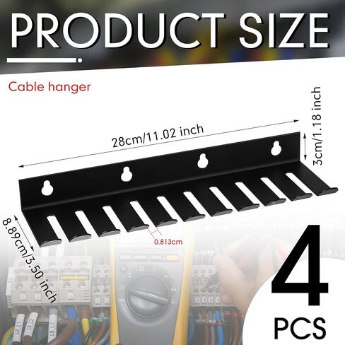 Beeveer 4 Pcs Wall Mount Cable Hanger with 10 Cable Slots Cable Rack Organizer Wall for Wires Management 0.32" Slots Width Cord Hanger for Home Electronic Cord Organize in Saudi Arabia