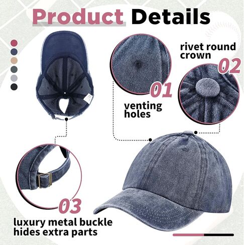 Suhine 24 Pcs Ponytail Baseball Hat Washed Plain Baseball Cap Adjustable Dad Hat Unstructured Golf Baseball Hat for Men Women (Multicolor) in Saudi Arabia