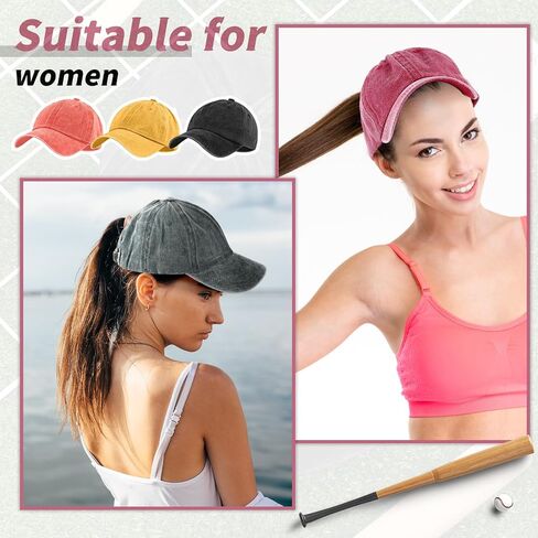Suhine 24 Pcs Ponytail Baseball Hat Washed Plain Baseball Cap Adjustable Dad Hat Unstructured Golf Baseball Hat for Men Women (Multicolor) in Saudi Arabia