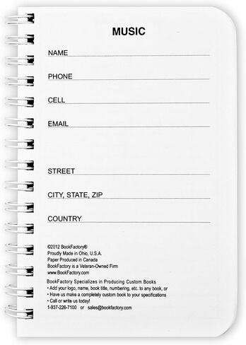 BookFactory Music Notebook/Music Journal - 100 Pages, Laminate Cover, Wire-O, 5" x 7" (12.7cm x 17.7cm), 10 Staves per page Format (LOG-100-57CW (Music)) in Saudi Arabia