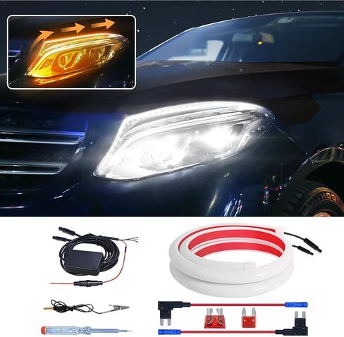 شريط أضواء النهار الجري DRL للتشغيل الديناميكي للسيارة، قطعتان 11.8 بوصة أبيض/كهرمان أمامي متدفق، أضواء إشارة الانعطاف المتتابعة للسيارات والشاحنات SUV الخارجية 12 فولت in Kuwait