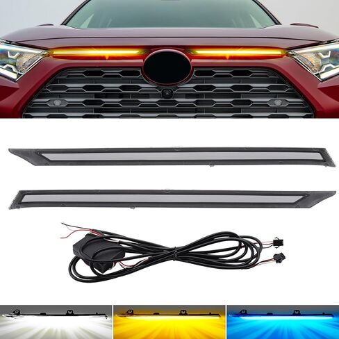MotorFansClub 3 ألوان LED DRL أضواء النهار الجري مناسبة لـ RAV4 2019 2020 2021 2022 2023 2024 مصباح الشبكة الأمامية مع إشارة الانعطاف الديناميكية المتسلسلة in Kuwait