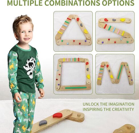 Autirinee 4 PCS Wooden Balance Beam, Montessori Toy for Kids 3-5, Toddler Balance Beams, Build Coordination and Gross Motor Skills, Gymnastics Obstacle Course Indoor Outdoor Use in Saudi Arabia