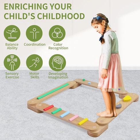 Autirinee 4 PCS Wooden Balance Beam, Montessori Toy for Kids 3-5, Toddler Balance Beams, Build Coordination and Gross Motor Skills, Gymnastics Obstacle Course Indoor Outdoor Use in Saudi Arabia