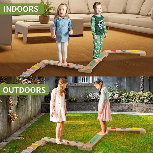 Autirinee 4 PCS Wooden Balance Beam, Montessori Toy for Kids 3-5, Toddler Balance Beams, Build Coordination and Gross Motor Skills, Gymnastics Obstacle Course Indoor Outdoor Use in Saudi Arabia