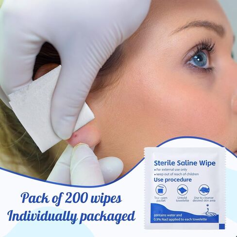 200 قطعة من مناديل دانسيب المالحة لثقب الأذن، مناديل مطهرة مغلفة بشكل فردي، مناديل تنظيف ثقب الأذن، مناديل مبللة للسفر غير معطرة لتنظيف الوجه والعين والأذن والعناية اللاحقة in Kuwait