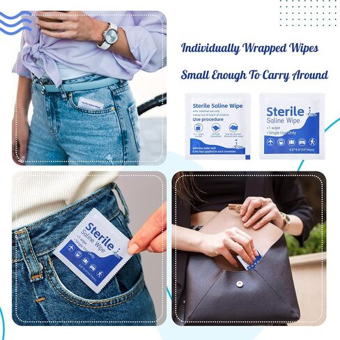 200 قطعة من مناديل دانسيب المالحة لثقب الأذن، مناديل مطهرة مغلفة بشكل فردي، مناديل تنظيف ثقب الأذن، مناديل مبللة للسفر غير معطرة لتنظيف الوجه والعين والأذن والعناية اللاحقة in Kuwait
