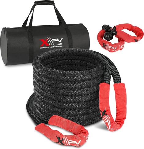 حبل استعادة حركي XPV AUTO مقاس 1 × 30 قدم (37000 رطل) حزام سحب سحب قابل للتمدد باللون الأسود مع 2 أغلال ناعمة لشاحنة الدفع الرباعي للطرق الوعرة in Kuwait