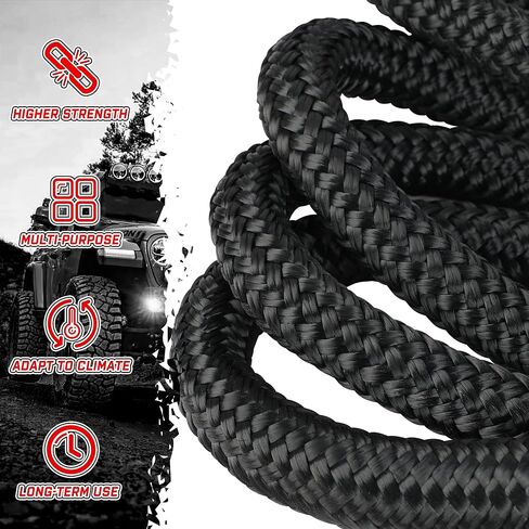حبل استعادة حركي XPV AUTO مقاس 1 × 30 قدم (37000 رطل) حزام سحب سحب قابل للتمدد باللون الأسود مع 2 أغلال ناعمة لشاحنة الدفع الرباعي للطرق الوعرة in Kuwait