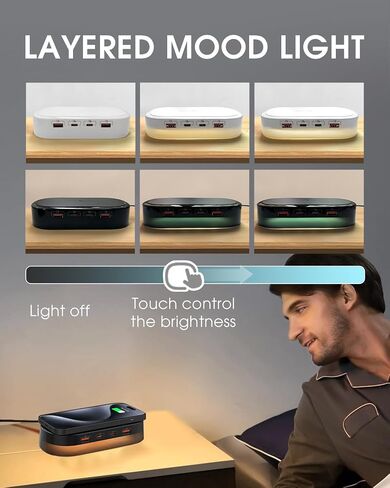 5 in 1 USB C Charging Station Wireless Charger with Multi USB Port, Mood Light, Fast 60W GaN Adapter for iPhone 15 Pro Max/14/13 iPad Samsung Tablet Galaxy S23/S24 Pixel 8 Multiple Devices Home Office in Saudi Arabia