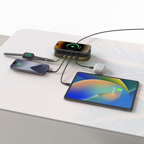 5 in 1 USB C Charging Station Wireless Charger with Multi USB Port, Mood Light, Fast 60W GaN Adapter for iPhone 15 Pro Max/14/13 iPad Samsung Tablet Galaxy S23/S24 Pixel 8 Multiple Devices Home Office in Saudi Arabia