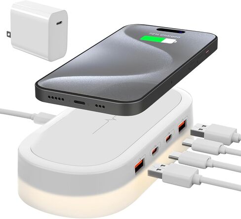 5 in 1 USB C Charging Station Wireless Charger with Multi USB Port, Mood Light, Fast 60W GaN Adapter for iPhone 15 Pro Max/14/13 iPad Samsung Tablet Galaxy S23/S24 Pixel 8 Multiple Devices Home Office in Saudi Arabia