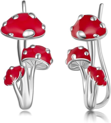 أقراط الفطر للنساء 925 فضة الفطر الأذن متسلق أقراط لطيف الفطر مجوهرات هدايا للنساء الفتيات ابنة زوجة in Kuwait