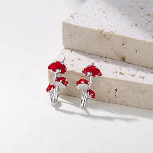 أقراط الفطر للنساء 925 فضة الفطر الأذن متسلق أقراط لطيف الفطر مجوهرات هدايا للنساء الفتيات ابنة زوجة in Kuwait