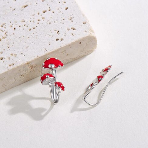 أقراط الفطر للنساء 925 فضة الفطر الأذن متسلق أقراط لطيف الفطر مجوهرات هدايا للنساء الفتيات ابنة زوجة in Kuwait