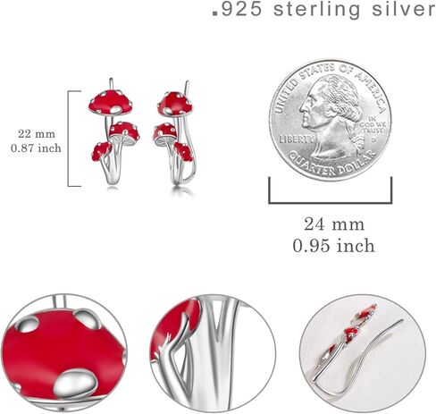 أقراط الفطر للنساء 925 فضة الفطر الأذن متسلق أقراط لطيف الفطر مجوهرات هدايا للنساء الفتيات ابنة زوجة in Kuwait