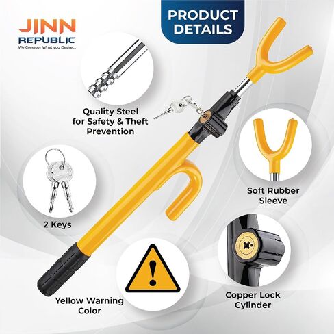 Jinn Republic Vehicle Steering Wheel Lock Adjustable Length Car Anti-Theft Security Lock for Cars, Trucks, Vans, and SUVs, Strong and Lengthened in Saudi Arabia