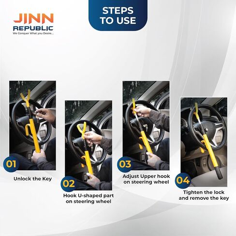 Jinn Republic Vehicle Steering Wheel Lock Adjustable Length Car Anti-Theft Security Lock for Cars, Trucks, Vans, and SUVs, Strong and Lengthened in Saudi Arabia