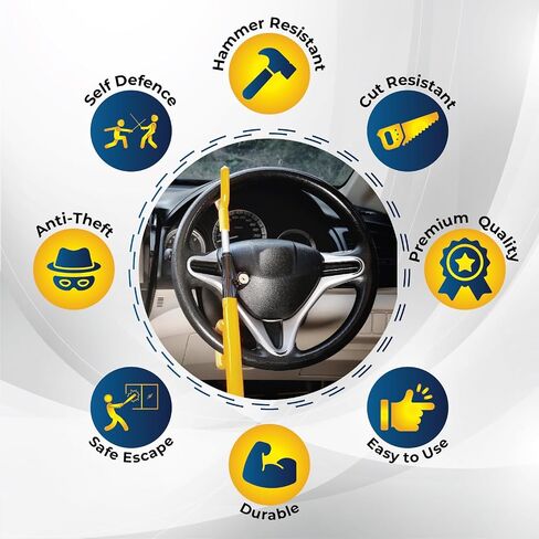 Jinn Republic Vehicle Steering Wheel Lock Adjustable Length Car Anti-Theft Security Lock for Cars, Trucks, Vans, and SUVs, Strong and Lengthened in Saudi Arabia