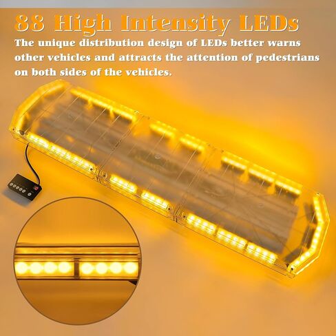 V-SEK 48 بوصة 88 LED شريط ضوء الطوارئ العنبر فائق السطوع على السطح أضواء ستروب مقاومة للماء تحذير من المخاطر على السطح العلوي شريط ضوء وامض لمركبة بناء شاحنة السحب (أصفر، تيار مستمر 12-24 فولت) in Kuwait