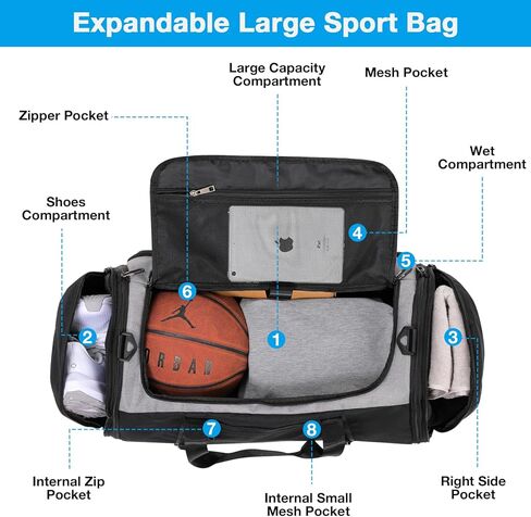 حقيبة رياضية قابلة للتوسيع من تولاسيا للرجال والنساء، حقيبة ظهر كبيرة للسفر مقاس 54L-72L مع حجرة للأحذية، حقيبة حمل في عطلة نهاية الأسبوع، حقيبة تدريب للياقة البدنية للصالة الرياضية، والسفر، والسباحة، واليوجا، وكرة القدم in Kuwait