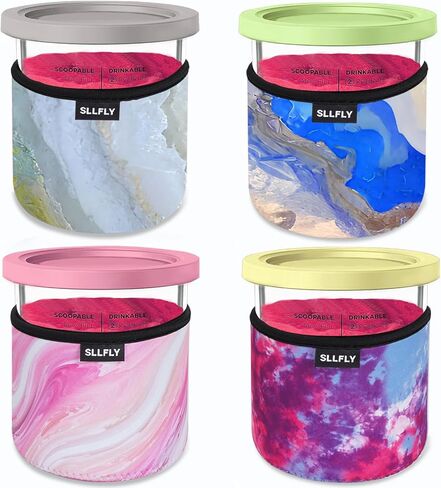SLLFLY Deluxe Ice Cream Pints Sleeves 4 Pack, 24oz/XL Sleeves for Ninja Deluxe Creami Pints, Compatible with NC501 NC500 Series Creami Deluxe Ice Cream Maker Pints (Pints not Included) in Kuwait