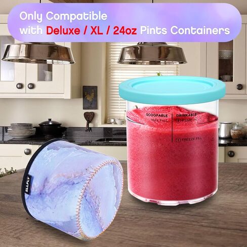 SLLFLY Deluxe Ice Cream Pints Sleeves 4 Pack, 24oz/XL Sleeves for Ninja Deluxe Creami Pints, Compatible with NC501 NC500 Series Creami Deluxe Ice Cream Maker Pints (Pints not Included) in Kuwait