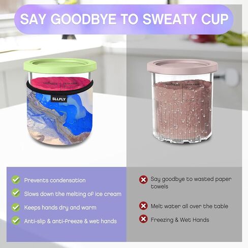 SLLFLY Deluxe Ice Cream Pints Sleeves 4 Pack, 24oz/XL Sleeves for Ninja Deluxe Creami Pints, Compatible with NC501 NC500 Series Creami Deluxe Ice Cream Maker Pints (Pints not Included) in Kuwait