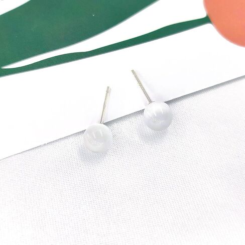 925 الفضة الاسترليني أقراط الحجر الطبيعي للنساء 8MM العقيق الأسود / العقيق الأحمر / أوبال الكرة أقراط للآذان الحساسة مجوهرات الأحجار الكريمة اليدوية لهدايا عيد ميلاد الذكرى (أبيض) in Saudi Arabia