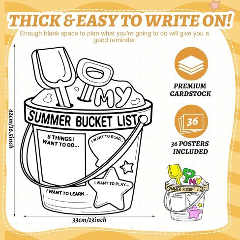 Nuanchu 36 Pieces My Summer Bucket List Activity Poster End of Year Gift from Teacher for Kids Coloring Poster Color Your Summer Bucket List Art Poster End of School Year and Camp Supplies in Saudi Arabia