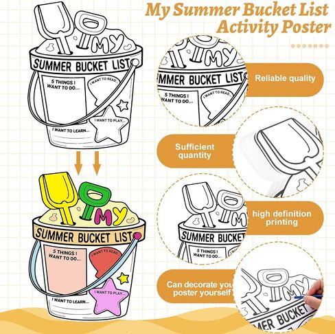 Nuanchu 36 Pieces My Summer Bucket List Activity Poster End of Year Gift from Teacher for Kids Coloring Poster Color Your Summer Bucket List Art Poster End of School Year and Camp Supplies in Saudi Arabia