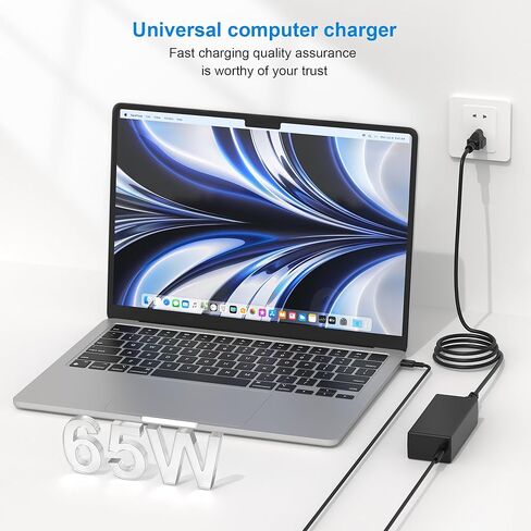 شاحن كمبيوتر محمول عالمي 65 وات USB C من النوع C 45 وات شاحن Chromebook بديل لـ Hp Dell Lenovo Acer Asus Samsung Sony Google Fast شاحن كمبيوتر من النوع C محول تيار متردد سلك الطاقة in Kuwait