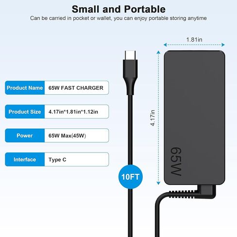 شاحن كمبيوتر محمول عالمي 65 وات USB C من النوع C 45 وات شاحن Chromebook بديل لـ Hp Dell Lenovo Acer Asus Samsung Sony Google Fast شاحن كمبيوتر من النوع C محول تيار متردد سلك الطاقة in Kuwait