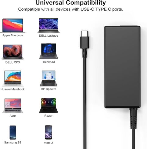 شاحن كمبيوتر محمول عالمي 65 وات USB C من النوع C 45 وات شاحن Chromebook بديل لـ Hp Dell Lenovo Acer Asus Samsung Sony Google Fast شاحن كمبيوتر من النوع C محول تيار متردد سلك الطاقة in Kuwait