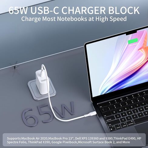 شاحن USB C بلوك CALCINI 2 Pack GAN 65W USB C شاحن سريع من النوع C لشاحن الكمبيوتر المحمول ومحول الطاقة MacBook Pro/Air، GalaxyS21/S20، Dell XP S13، Note 20/10+، Phone15/Mini iPad، Pixel in Kuwait