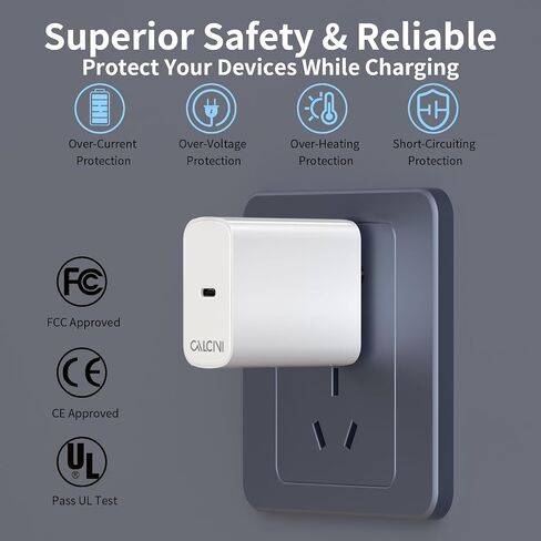 شاحن USB C بلوك CALCINI 2 Pack GAN 65W USB C شاحن سريع من النوع C لشاحن الكمبيوتر المحمول ومحول الطاقة MacBook Pro/Air، GalaxyS21/S20، Dell XP S13، Note 20/10+، Phone15/Mini iPad، Pixel in Kuwait