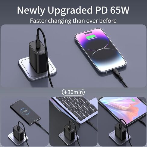 شاحن USB C بلوك CALCINI 2 Pack GAN 65W USB C شاحن سريع من النوع C لشاحن الكمبيوتر المحمول ومحول الطاقة MacBook Pro/Air، GalaxyS21/S20، Dell XP S13، Note 20/10+، Phone15/Mini iPad، Pixel in Kuwait