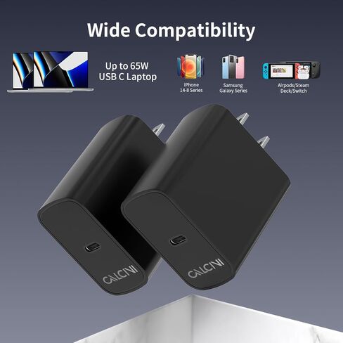 شاحن USB C بلوك CALCINI 2 Pack GAN 65W USB C شاحن سريع من النوع C لشاحن الكمبيوتر المحمول ومحول الطاقة MacBook Pro/Air، GalaxyS21/S20، Dell XP S13، Note 20/10+، Phone15/Mini iPad، Pixel in Kuwait