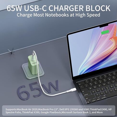USB C Charger Block CALCINI 2 Pack GAN 65W USB C Charger ​Fast Type C Charger for Laptop Charger Power Adapter MacBook Pro/Air, GalaxyS21/S20, Dell XP S13, Note 20/10+, Phone15/Mini iPad,Pixel in Saudi Arabia