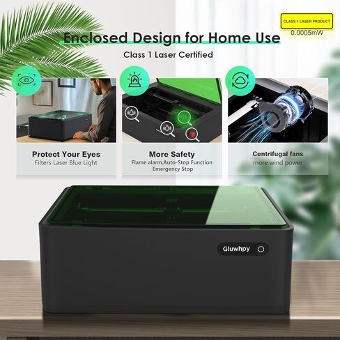 Gluwphy 5w Enclosure Laser Engraver 8-in-1 Class 1 Laser Engraver and Cutter Machine، المدمج في نظام تصفية الدخان حفارة الليزر للخشب والمعادن والجلود والزجاج in Kuwait