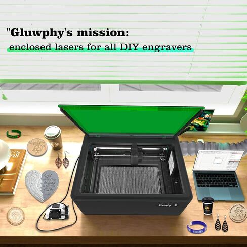 Gluwphy 5w Enclosure Laser Engraver 8-in-1 Class 1 Laser Engraver and Cutter Machine، المدمج في نظام تصفية الدخان حفارة الليزر للخشب والمعادن والجلود والزجاج in Kuwait