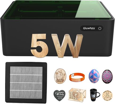 Gluwphy 5w Enclosure Laser Engraver 8-in-1 Class 1 Laser Engraver and Cutter Machine، المدمج في نظام تصفية الدخان حفارة الليزر للخشب والمعادن والجلود والزجاج in Kuwait